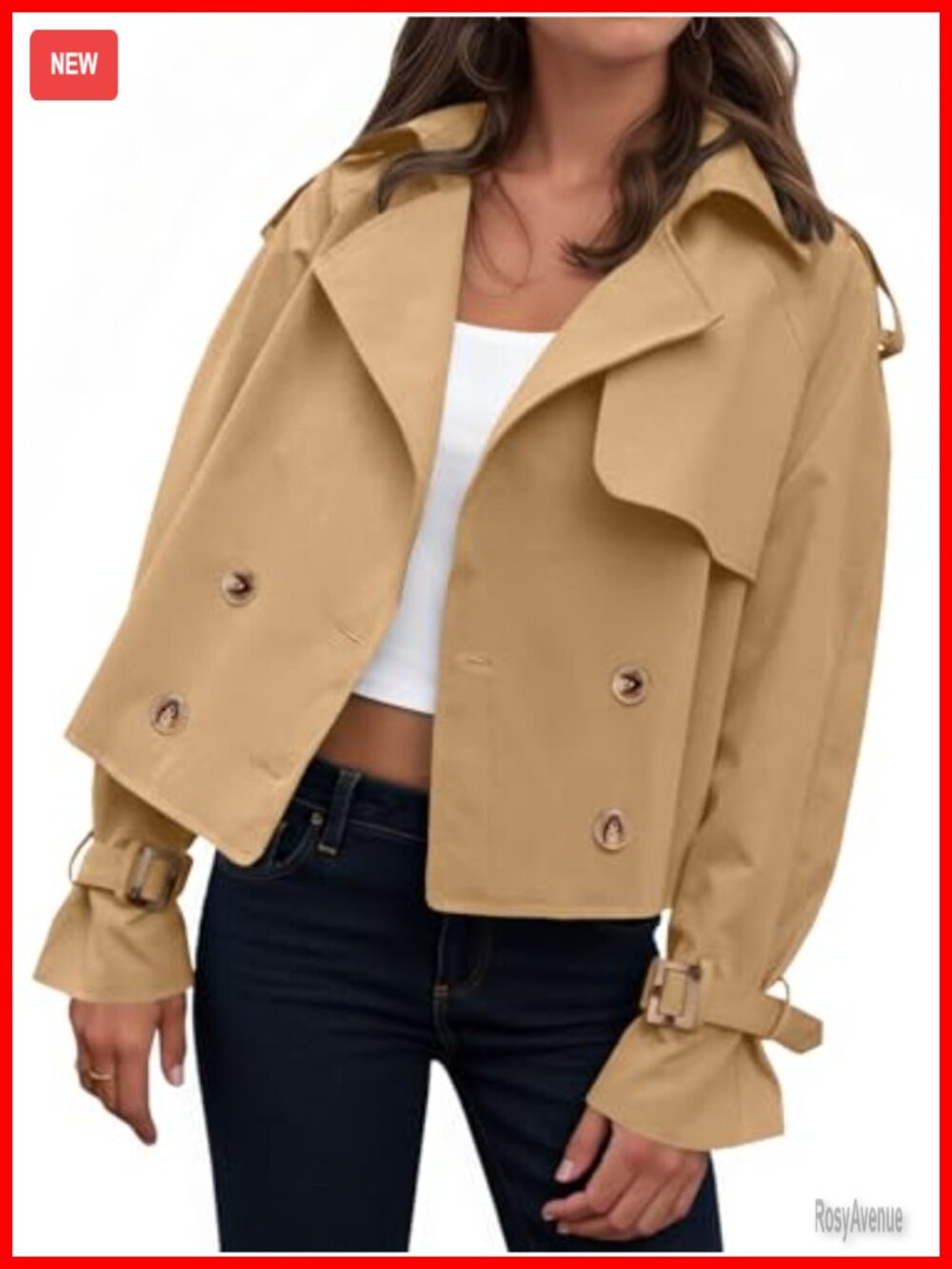 Oversized Cropped Trench Coat Double Breasted Long Sleeve Streetwear Jacket